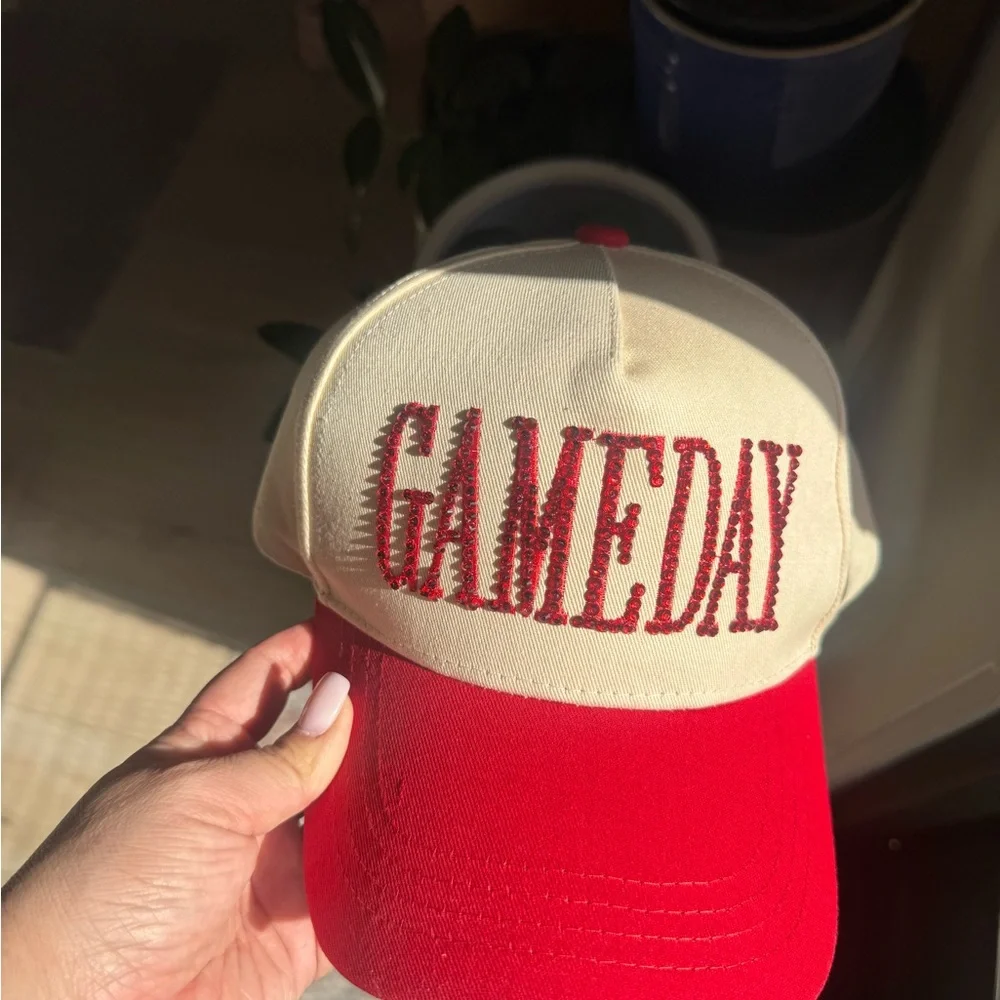 Rhinestone Gameday Red and Cream Cap